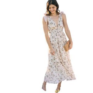 Storia floral Patricia Tie Shoulder Dress cream medium tiered skirt